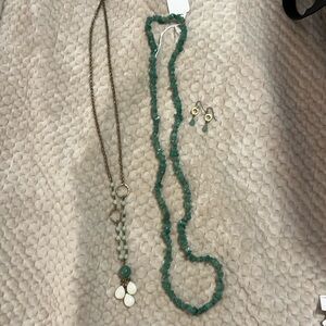 Jade color jewelry 2 necklaces and earrings